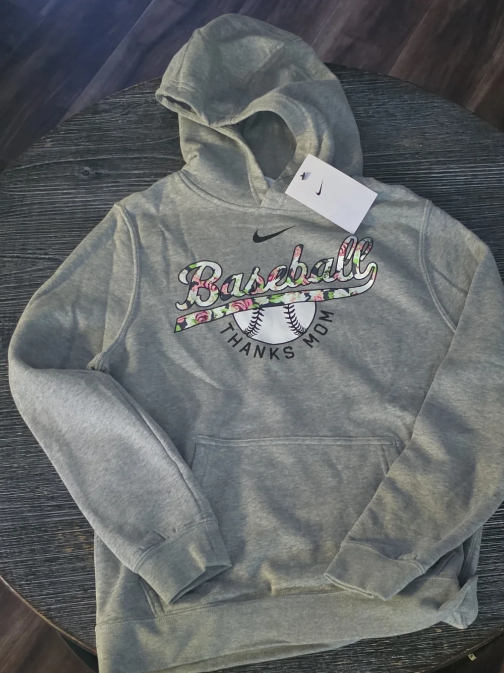 Nike Gray Hoodie with Floral 'Baseball' Script